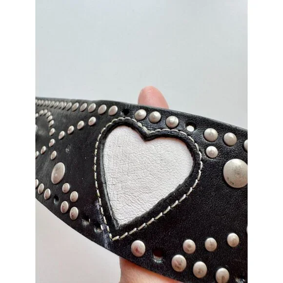 GAP Black Leather Jewel Embossed Studded Card Suit Hip Belt, Size 32/M - Picture 5 of 16